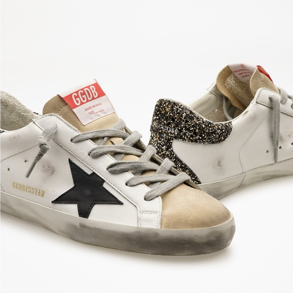 Super Star Sneakers with Glitter Heel and Black Star